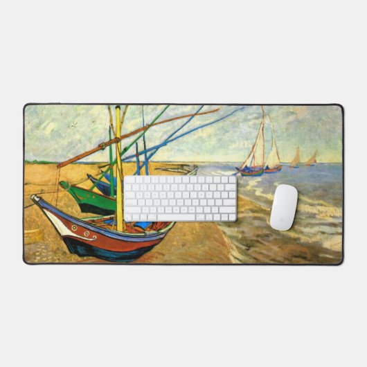 Van Gogh Fischerboote am Strand in Saintes Maries Schreibtischunterlage (Tastatur & Maus)