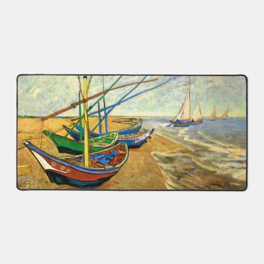 Van Gogh Fischerboote am Strand in Saintes Maries Schreibtischunterlage (Vorderseite)