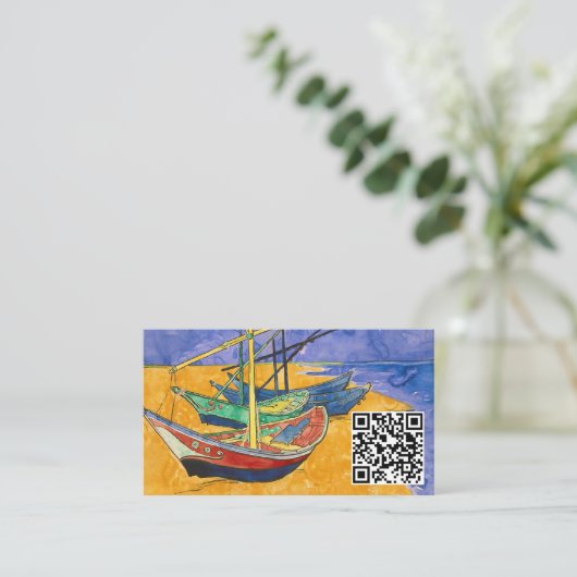 Van Gogh - Fischerboote am Strand - QR-Code Visitenkarte (Stehend Vorderseite)