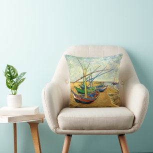 Van Gogh Fischerboote am Strand von Saintes Maries Kissen