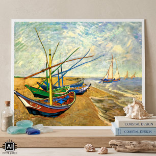 Van Gogh Fischerboote am Strand von Saintes Maries Poster