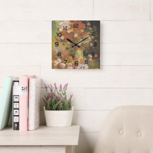 Van Gogh Florales Stillleben Rote Mohnblumen & Ros Quadratische Wanduhr