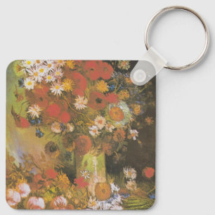 Van Gogh Florales Stillleben Rote Mohnblumen & Ros Schlüsselanhänger