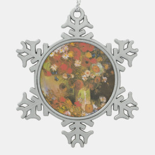 Van Gogh Florales Stillleben Rote Mohnblumen & Ros Schneeflocken Zinn-Ornament