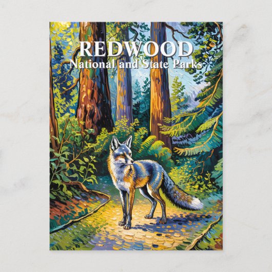Van Gogh Fox Redwood National Park Forest Custom Postkarte (Vorderseite)
