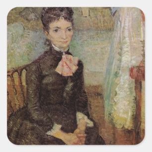 Van Gogh, Frau sitzend an einer Wiege, Vintage Art Quadratischer Aufkleber