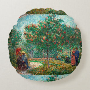 Van Gogh Garten in Montmartre mit Liebenden Rundes Kissen