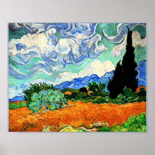 Van Gogh-Gemälde, Weizenfeld mit Zypresse Poster (Vorne)