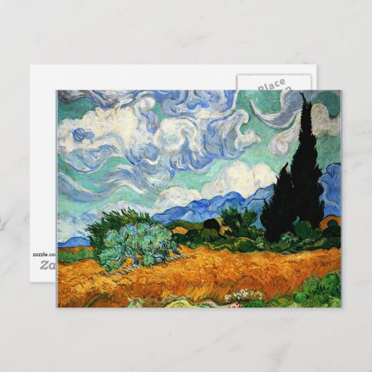 Van Gogh Gemälde, Wheatfield mit Cypress Tree Postkarte (Vorne/Hinten)