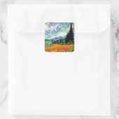 Van Gogh Gemälde, Wheatfield mit Cypress Tree Quadratischer Aufkleber (Tasche)
