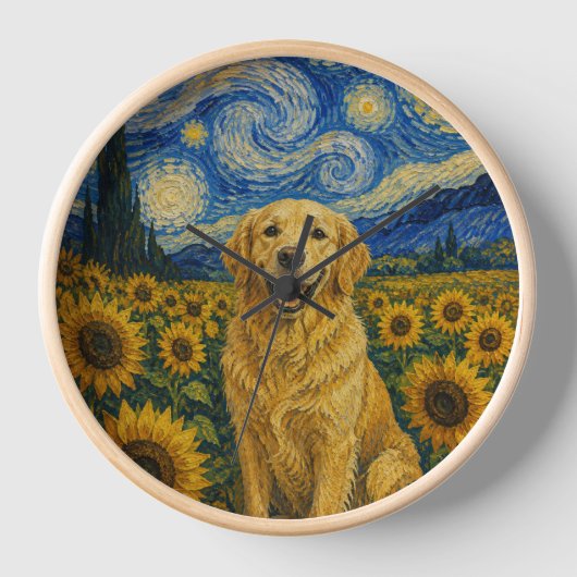 Van Gogh Golden Retriever Hund Uhr (Vorderseite)