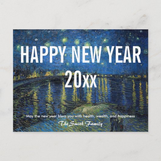 Van Gogh - Happy New Year with Starry Night /Rhone Postkarte (Vorderseite)