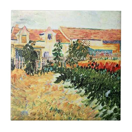 Van Gogh - Haus mit Sonnenblumen Fliese (Vorderseite)