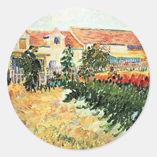 Van Gogh - Haus mit Sonnenblumen Runder Aufkleber (Vorderseite)
