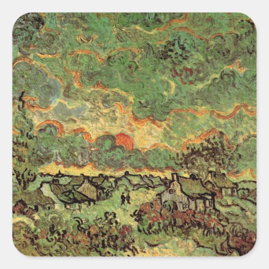 Van Gogh Hütten Cypresses Reminiszenz von Nord Quadratischer Aufkleber (Vorderseite)