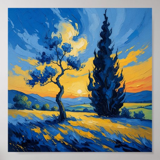 Van Gogh Inspiriert Landschaft Poster (Vorne)