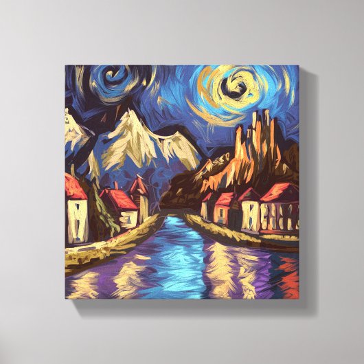 Van Gogh Inspiriert Night Sky Mountain Village Lan Leinwanddruck (Vorderseite)