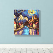 Van Gogh Inspiriert Night Sky Mountain Village Lan Leinwanddruck (Insitu (Holzboden))