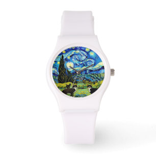 van Gogh inspirierte Sternenkatzen Armbanduhr