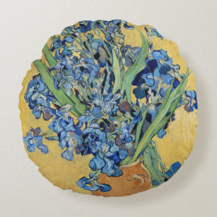 Van Gogh Iris-Vase Gold Wand Blau Blumen Kunst Rundes Kissen