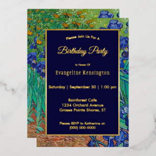 Van Gogh Irises Blumenmalerei Geburtstag Gold Folieneinladung