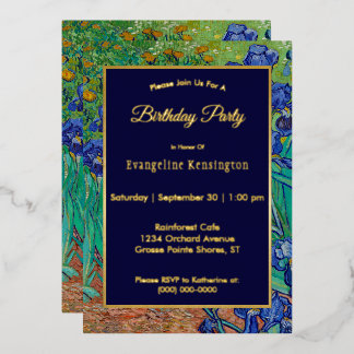 Van Gogh Irises Blumenmalerei Geburtstag Gold Folieneinladung