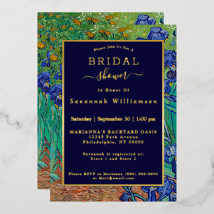 Van Gogh Irises Brautparty zur Blumenbemalung Gold Folieneinladung