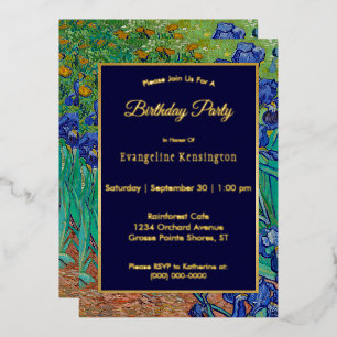Van Gogh Irises Florale Malerei Geburtstag Gold Folieneinladung