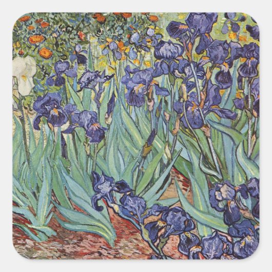 Van Gogh Irises Impressionist Painting Quadratischer Aufkleber (Vorderseite)