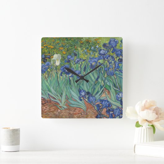 Van Gogh Irises Painting Quadratische Wanduhr (Zuhause)
