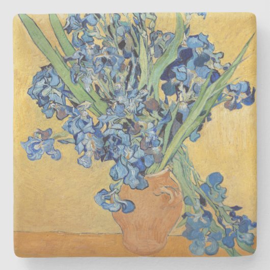 Van Gogh Irises Vase Blue Flowers Bouquet Malerei Steinuntersetzer (Vorderseite)