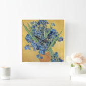 Van Gogh Irises Vase Gold Wall Blue Blumen Kunst Quadratische Wanduhr (Zuhause)