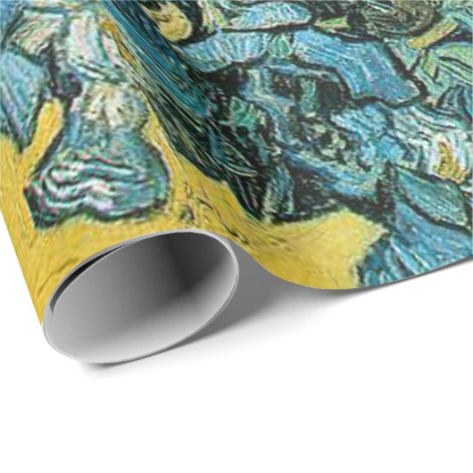 Van Gogh Irises Vase Yellow Floral Painting Geschenkpapier (Rolleneckpunkt)