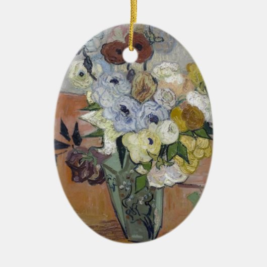 Van Gogh Japanische Vase mit Rose und Anemonen Keramik Ornament (Vorne)