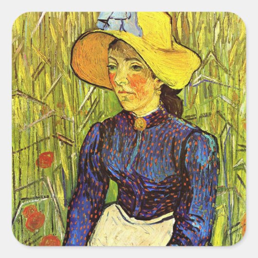 Van Gogh, junge Bauernfrau mit Strohhut Quadratischer Aufkleber (Vorderseite)