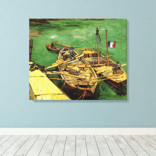 Van Gogh Kai mit Männern, die Sandkähne entladen Leinwanddruck