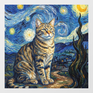 Van Gogh Katze Sternennacht Impressionistische Kun Fensteraufkleber
