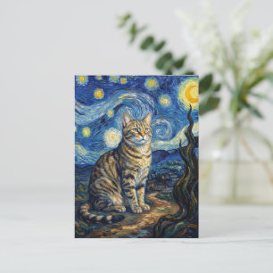 Van Gogh Katze Sternennacht Impressionistische Kun Postkarte