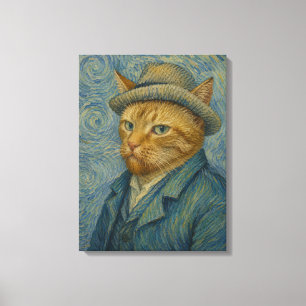 Van Gogh Katzen-Selbstporträt Vintage-Kunstparodie Leinwanddruck