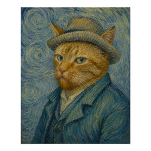 Van Gogh Katzen-Selbstporträt Vintage-Kunstparodie Poster
