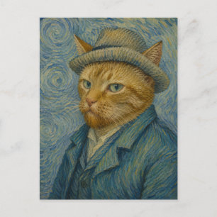 Van Gogh Katzen-Selbstporträt Vintage-Kunstparodie Postkarte