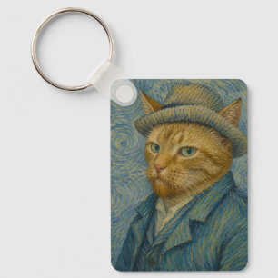 Van Gogh Katzen-Selbstporträt Vintage-Kunstparodie Schlüsselanhänger