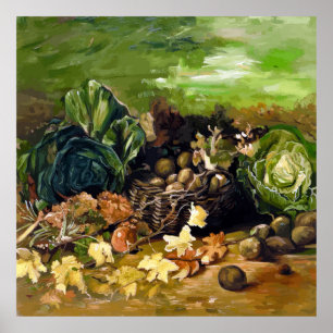 Van Gogh Korb mit Kartoffeln, Blättern, Gemüse Poster