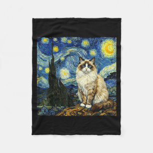Van Gogh Kunst Sternennacht - Lustige Ragdoll-Katz Fleecedecke