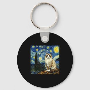 Van Gogh Kunst Sternennacht - Lustige Ragdoll-Katz Schlüsselanhänger