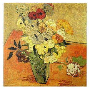 Van Gogh Kunstwerk, Japanische Vase mit Rosen, Fliese