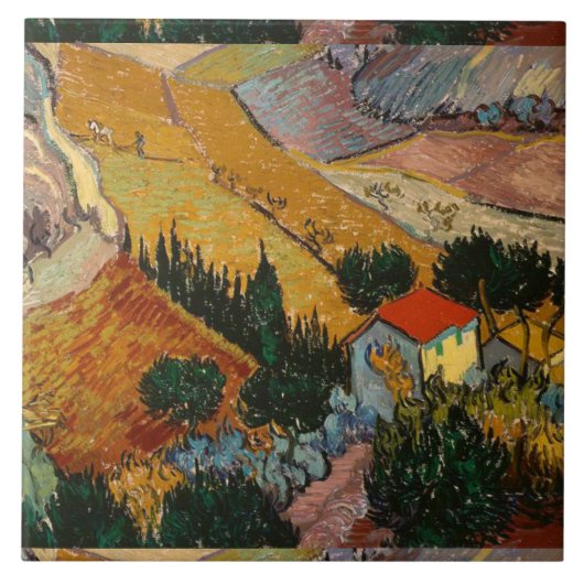 Van Gogh Landscape mit House und Plowman Fliese (Vorderseite)
