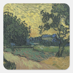 Van Gogh Landschaft in der Dämmerung Quadratischer Aufkleber