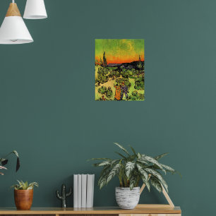 Van Gogh - Landschaft mit spazierendem Paar Poster