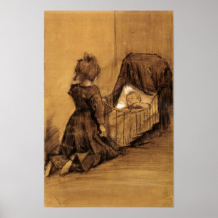Van Gogh - Mädchen, das durch eine Wiege knit Poster